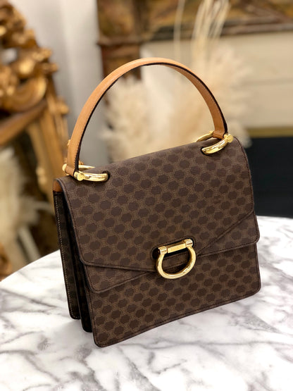 CELINE Macadam Gancini Double flap Tophandle Handbag Brown Vintage Old CELINE b4snpe