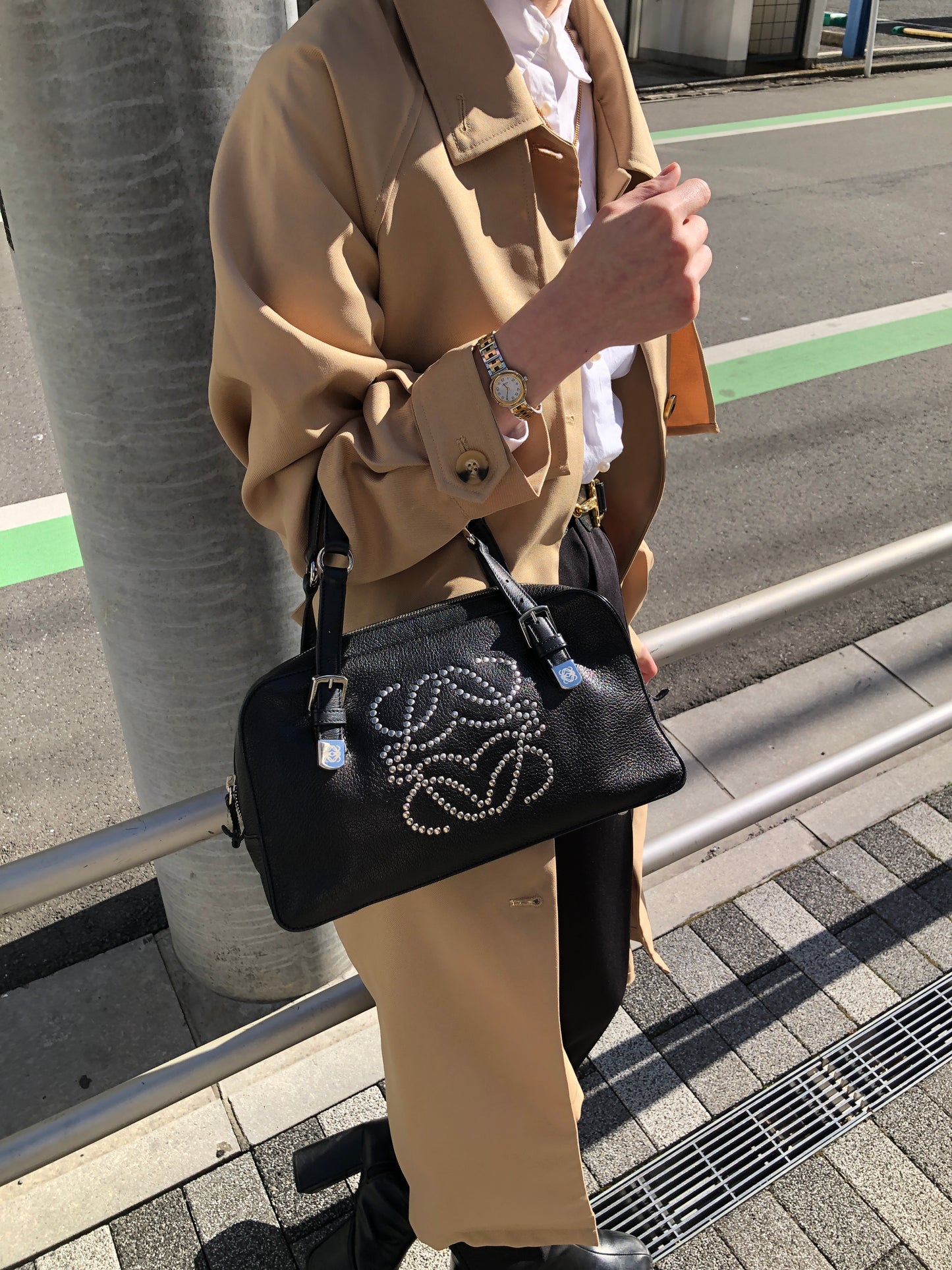 LOEWE Anagram Small Boston bag Handbag Black Vintage ebimhj