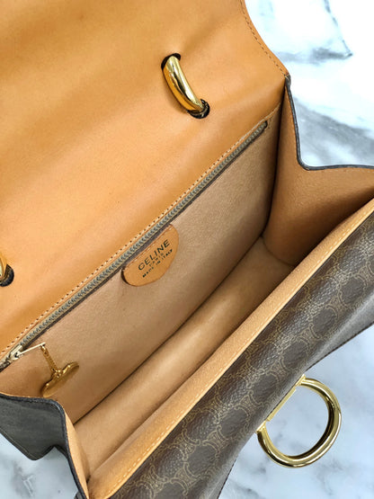 CELINE Macadam Gancini Double flap Tophandle Handbag Brown Vintage Old CELINE b4snpe