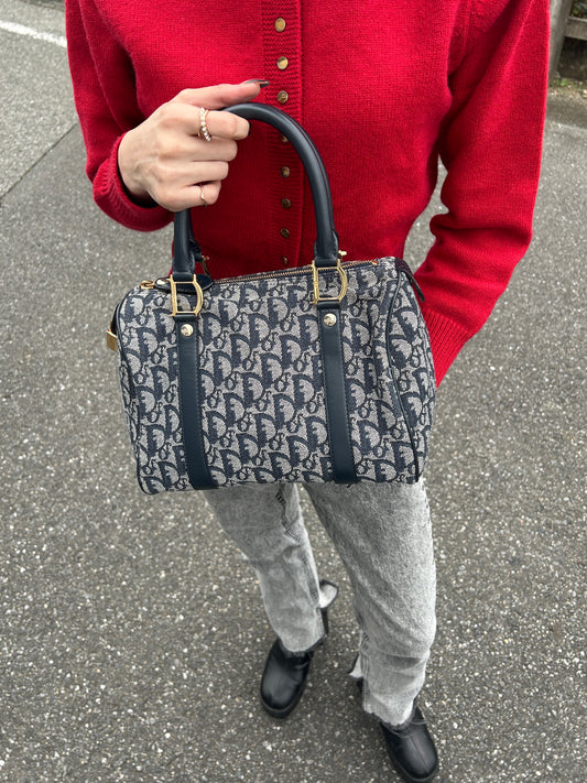 Christian Dior Trotter Small Boston bag Handbag Navy Vintage nt87zs