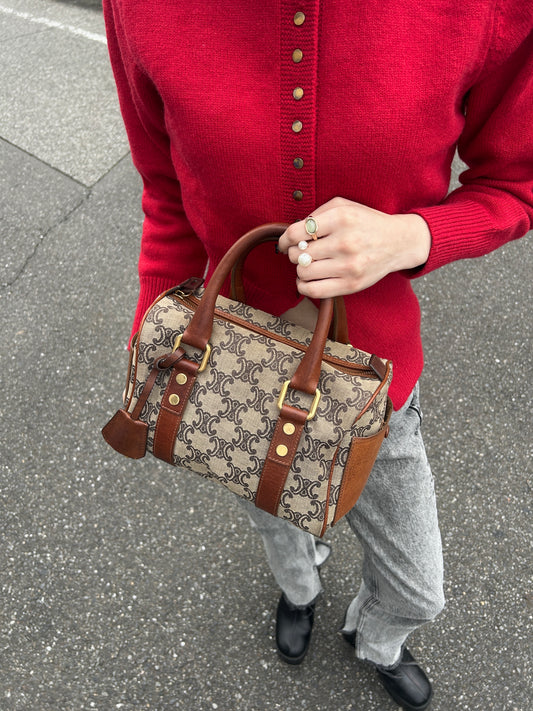 CELINE Triomphe Small Boston bag Handbag Brown Vintage 2j8imx
