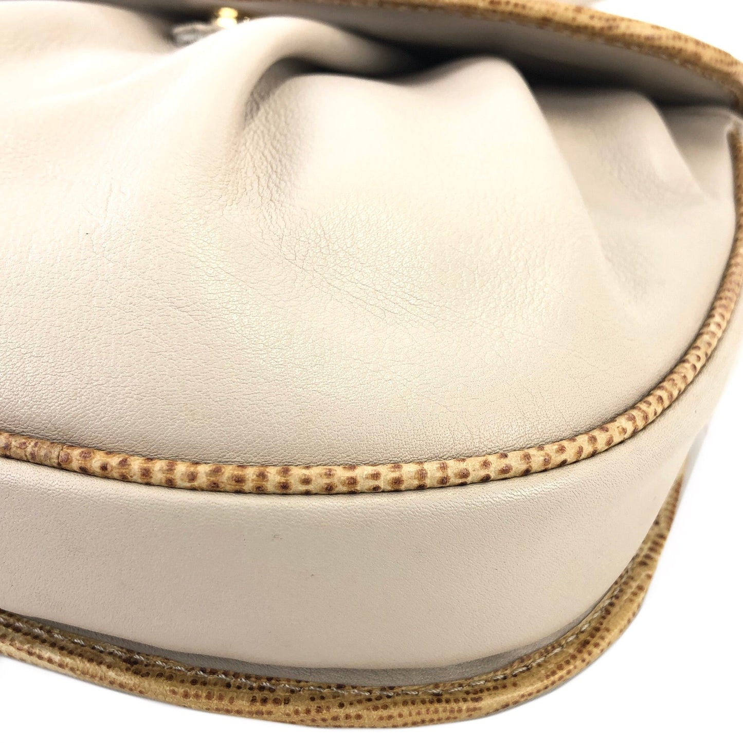 CELINE Horse carriage Shirring Shoulder bag Ivory Vintage Old CELINE sawt6d