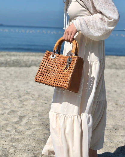 Christian Dior Lady Dior Cannage Rattan Mesh Handbag Brown Vintage 7p4yf7