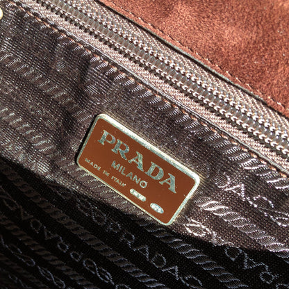 PRADA Embossed logo Suede Handbag Brown Vintage Old zhs7ap