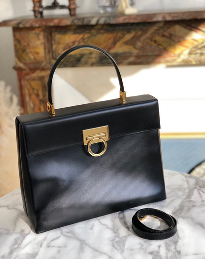 Salvatore Ferragamo Gancini 斜背包 肩背包 手提包 黑色 復古 舊款 iw4tut