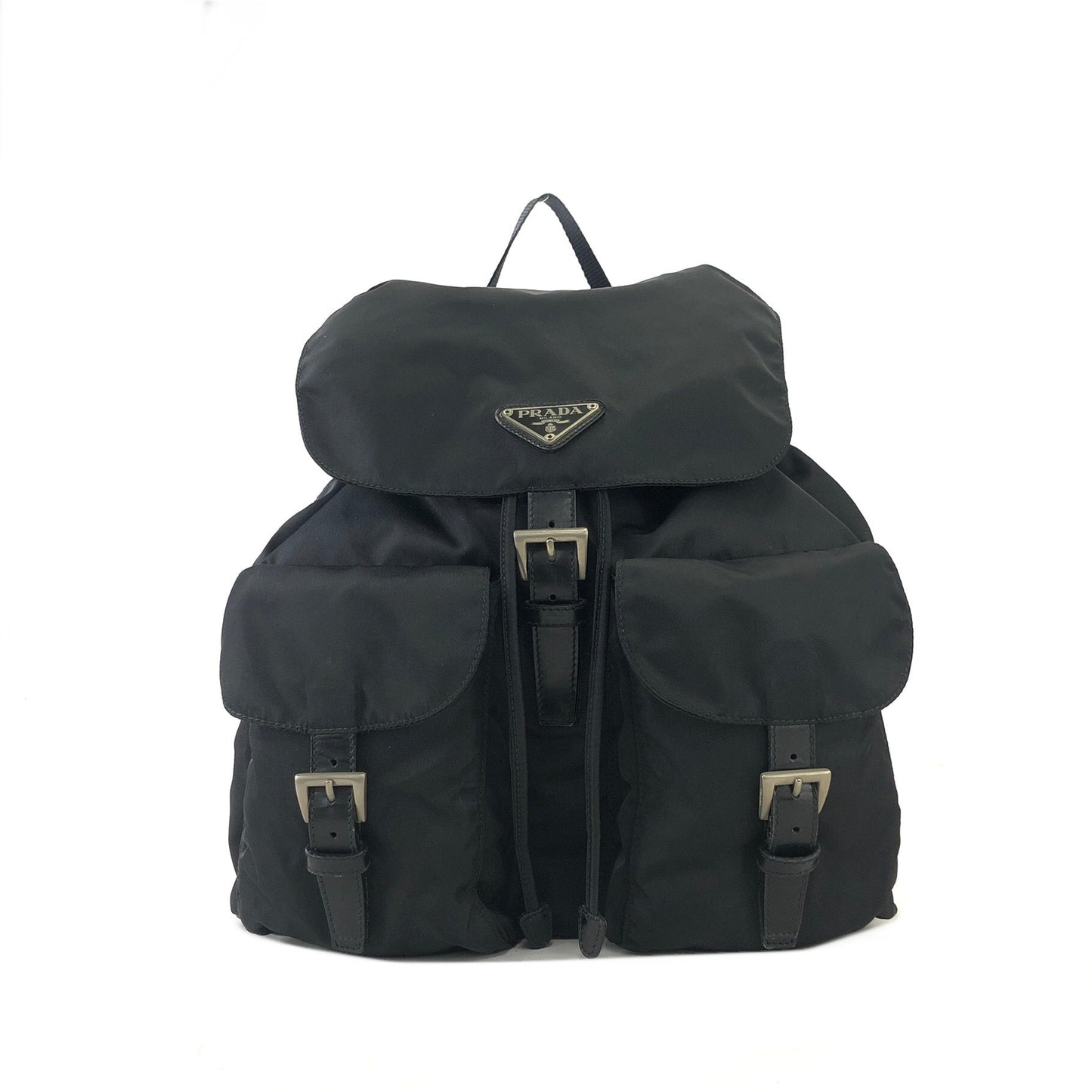 PRADA Triangle logo Double pocket Nylon Backpack Black Vintage xakey2