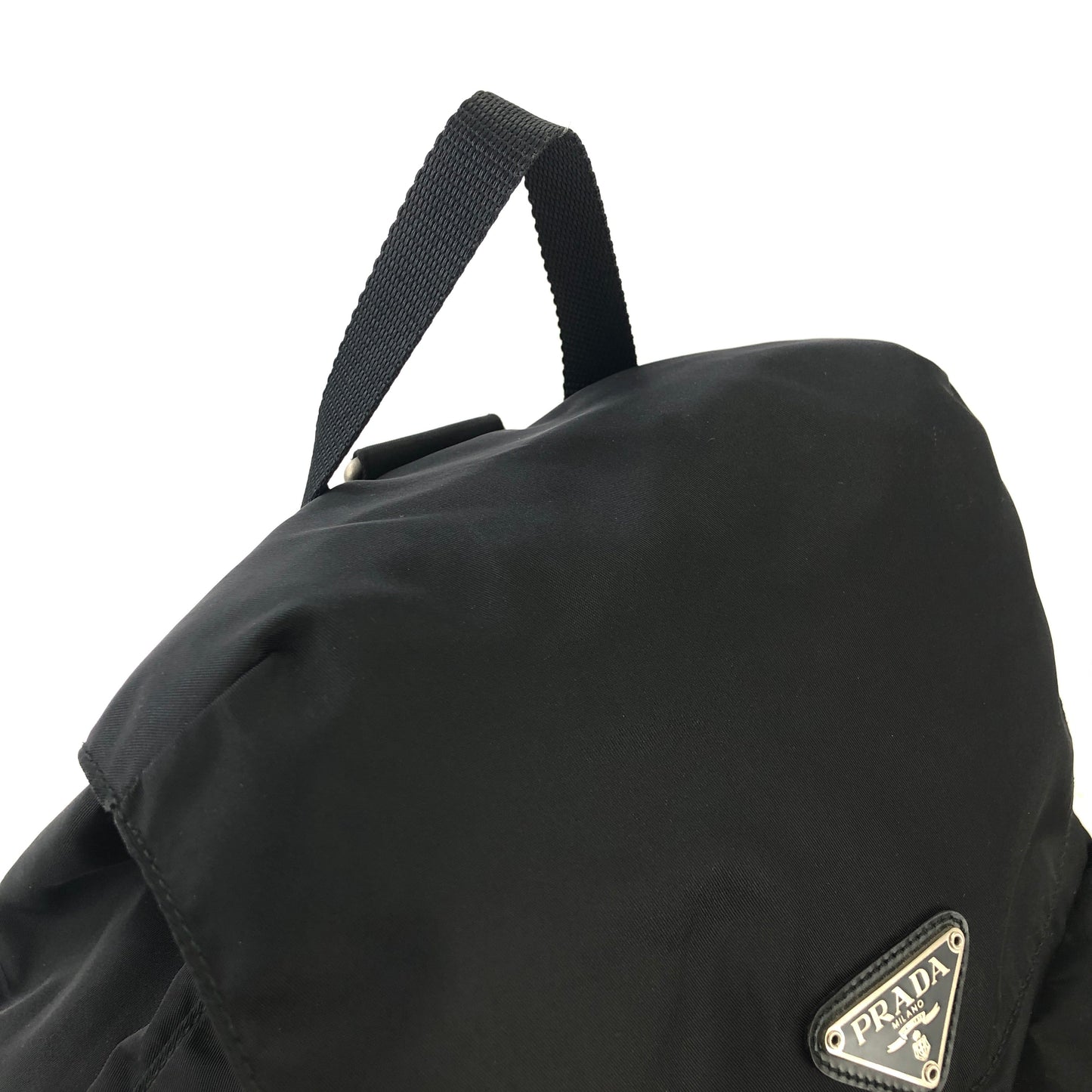 PRADA Triangle logo Double pocket Nylon Backpack Black Vintage xakey2