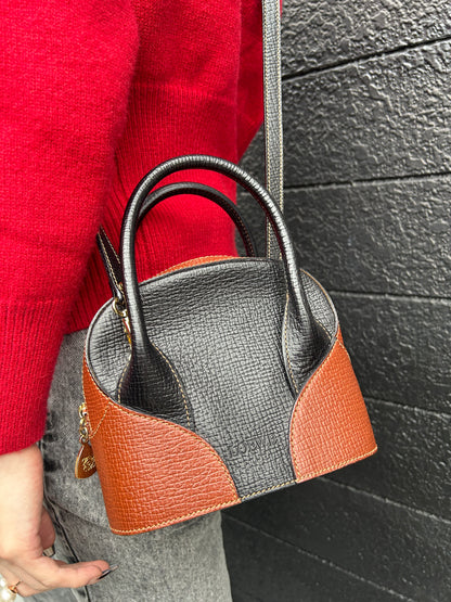 LOEWE Logo Embossed Two-way Handbag Shoulder bag Black×Brown Vintage z67fis