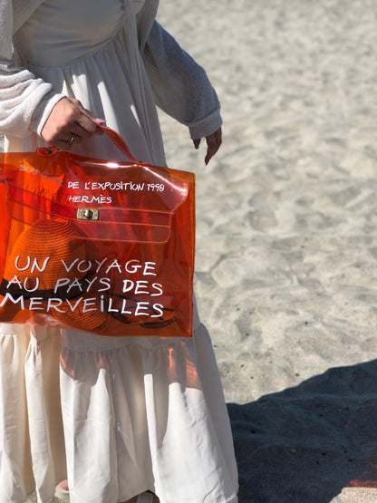 愛馬仕旋轉鎖透明乙烯基凱莉包手提包橙色復古舊款 4xk2rm