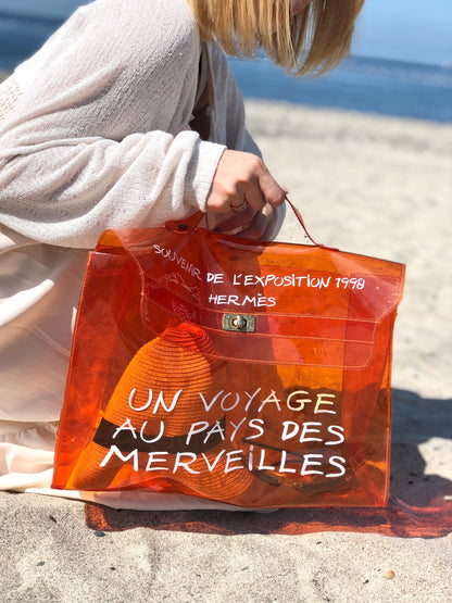 愛馬仕旋轉鎖透明乙烯基凱莉包手提包橙色復古舊款 4xk2rm