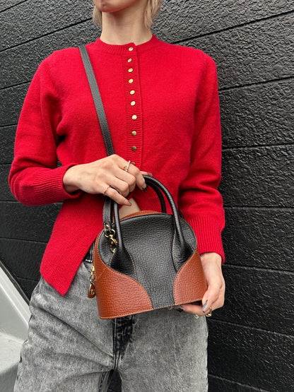 LOEWE Logo Embossed Two-way Handbag Shoulder bag Black×Brown Vintage z67fis