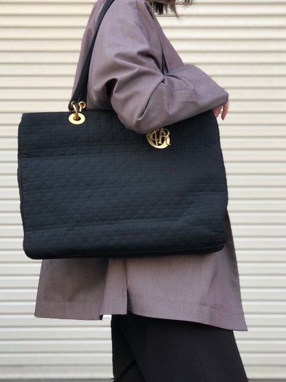 Christian Dior Cannage Charm Nylon Tote bag A4 Black Vintage Old rci6nh