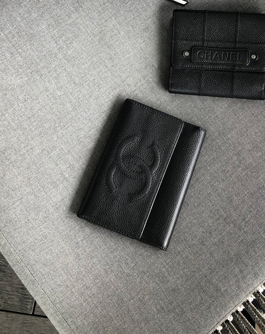 CHANEL Coco Mark Trifold Wallet Black Vintage xntxxj