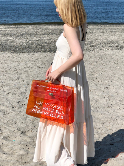 愛馬仕旋轉鎖透明乙烯基凱莉包手提包橙色復古舊款 4xk2rm