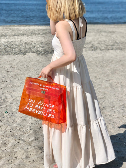 愛馬仕旋轉鎖透明乙烯基凱莉包手提包橙色復古舊款 4xk2rm