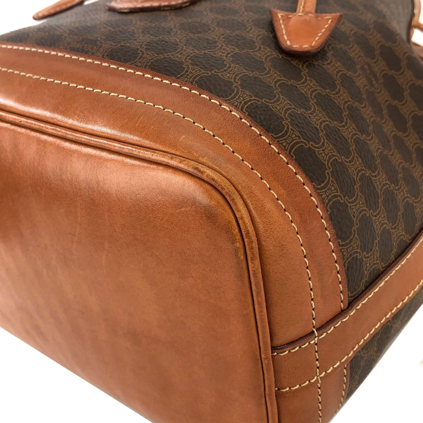 CELINE Macadam Blason Drawstring Side zipper Shoulder bag Brown Vintage Old Celine e2bfgx