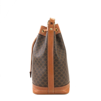 CELINE Macadam Blason Drawstring Side zipper Shoulder bag Brown Vintage Old Celine e2bfgx
