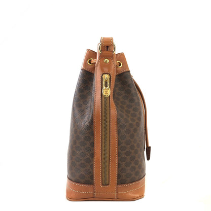 CELINE Macadam Blason Drawstring Side zipper Shoulder bag Brown Vintage Old Celine e2bfgx