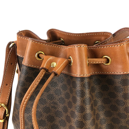 CELINE Macadam Blason Drawstring Side zipper Shoulder bag Brown Vintage Old Celine e2bfgx