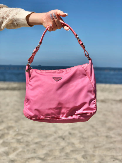 PRADA Triangle logo Nylon Shoulder bag Hobo bag Pink Vintage 5dumsm