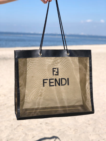 FENDI Logo Mesh Square Big Tote bag Black Vintage Old rcvsmr