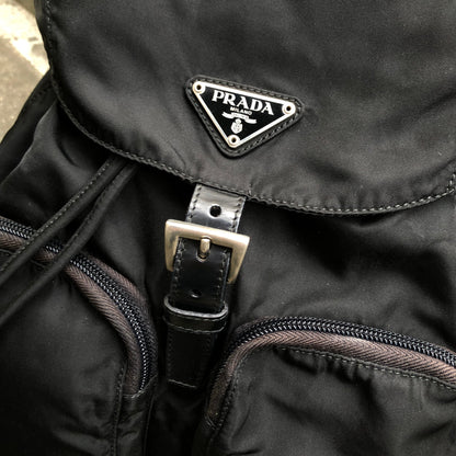 PRADA Triangle logo Double pocket Nylon Backpack Black Vintage 6bhxb5
