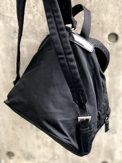 PRADA Triangle logo Double pocket Nylon Backpack Black Vintage 6bhxb5