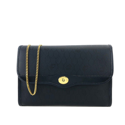 Christian Dior Logo Honeycomb Pattern Chain Crossbody Shoulderbag Navy Vintage Old 3yspde