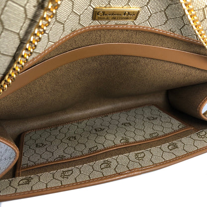 Christian Dior Logo Honeycomb Pattern Chain Crossbody Shoulderbag Beige Vintage Old ga84w7