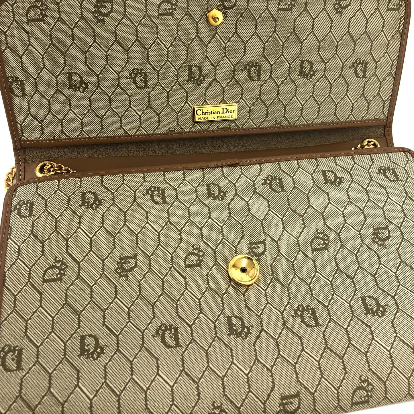 Christian Dior Logo Honeycomb Pattern Chain Crossbody Shoulderbag Beige Vintage Old ga84w7