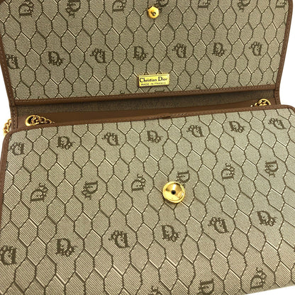 Christian Dior Logo Honeycomb Pattern Chain Crossbody Shoulderbag Beige Vintage Old ga84w7