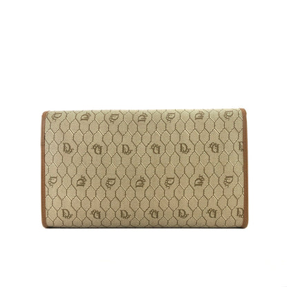Christian Dior Logo Honeycomb Pattern Chain Crossbody Shoulderbag Beige Vintage Old ga84w7