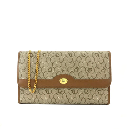 Christian Dior Logo Honeycomb Pattern Chain Crossbody Shoulderbag Beige Vintage Old ga84w7