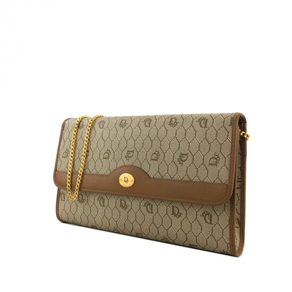 Christian Dior Logo Honeycomb Pattern Chain Crossbody Shoulderbag Beige Vintage Old ga84w7
