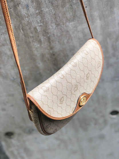 Christian Dior Logo Honeycomb Pattern Round Crossbody Shoulderbag Beige Vintage Old jzzy4f