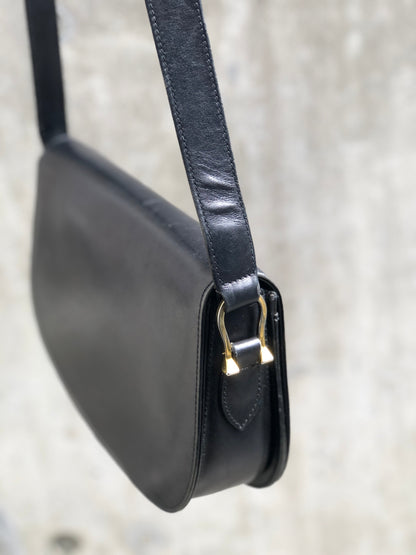 GUCCI Horsebit Flap Leather Shoulder bag Black Vintage Old Gucci rmznzj