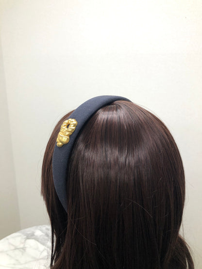 CELINE 標誌圖案織物頭帶 海軍藍 復古 5745z4 