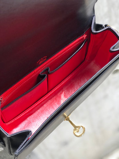 GUCCI Horsebit Flap Leather Shoulder bag Black Vintage Old Gucci rmznzj