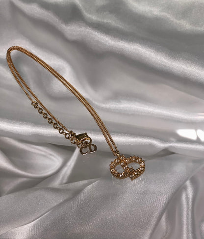 Christian Dior CD 標誌寶石項鍊金色復古舊款 f26riy