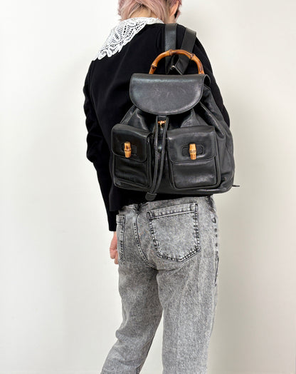 GUCCI Bamboo Double Pocket Backpack Black Vintage 3ug5ej