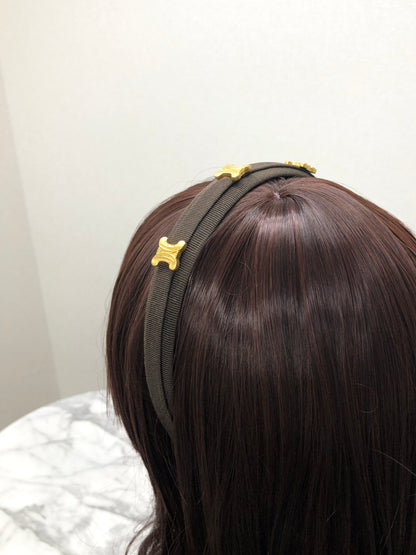 CELINE Triomphe Blason 織物髮帶棕色復古 sbnt2v 