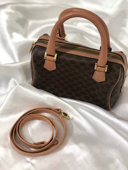 CELINE Macadam Two-way Shoulder bag Mini Boston bag Handbag Brown Vintage Old CELINE tgd87j
