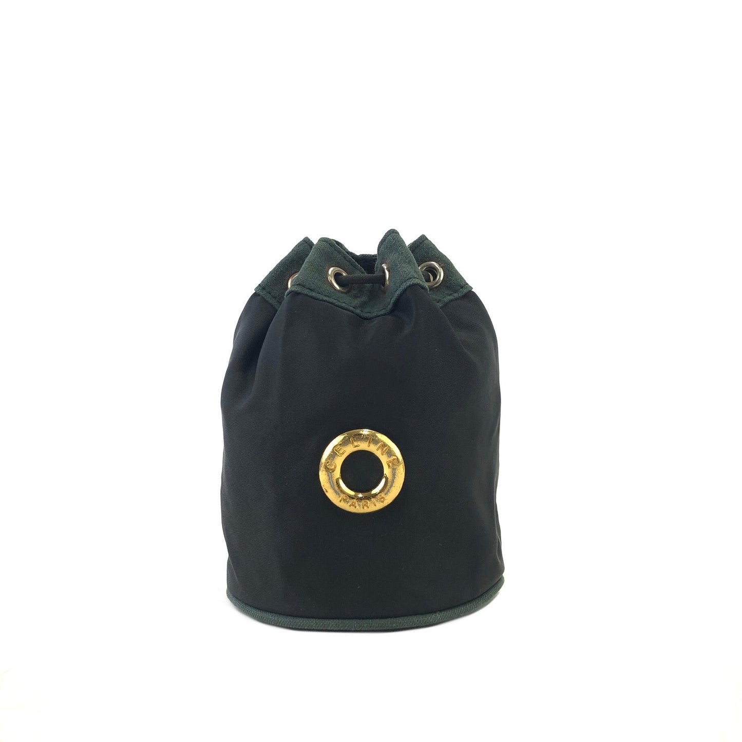 CELINE Circle logo Drawstring Mini bag Pouch Black Vintage Old CELINE r4mgr3