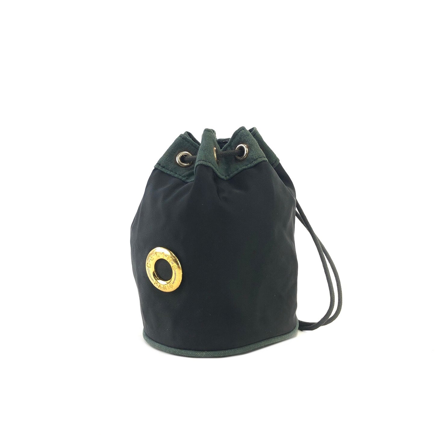 CELINE Circle logo Drawstring Mini bag Pouch Black Vintage Old CELINE r4mgr3