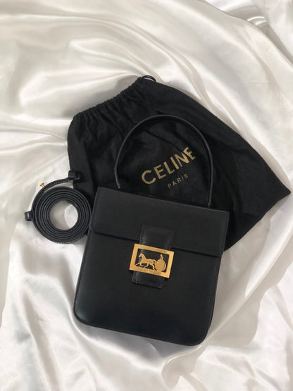 CELINE Horse carriage Two-way Top Handle Handbag Crossbody Shoulder bag Black Vintage Old celine y8hzsk