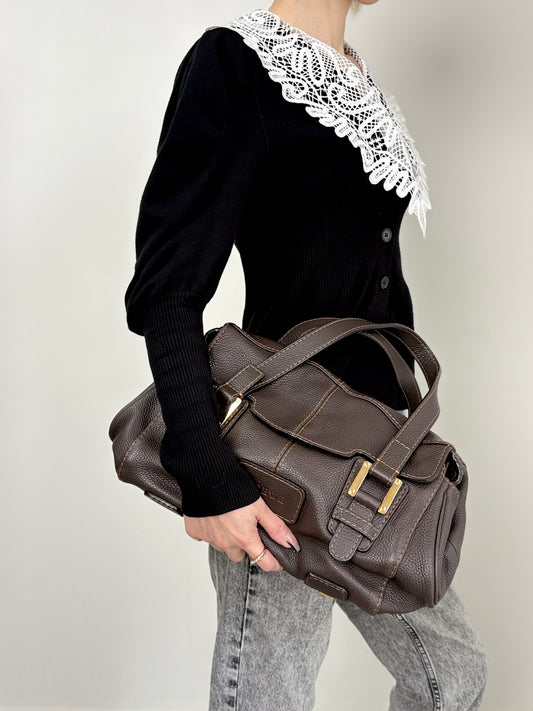 LOEWE Logo Embossed Handbag Brown Vintage s7e7fm