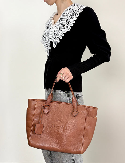 LOEWE Logo Embossed Totebag Brown Vintage 8s4u5v