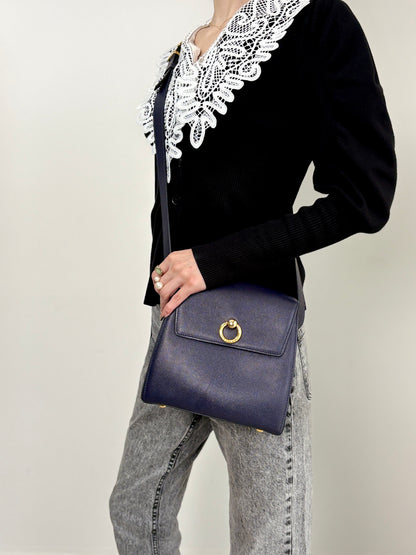 CELINE Gancini Shoulder bag Navy Vintage hf7v5f