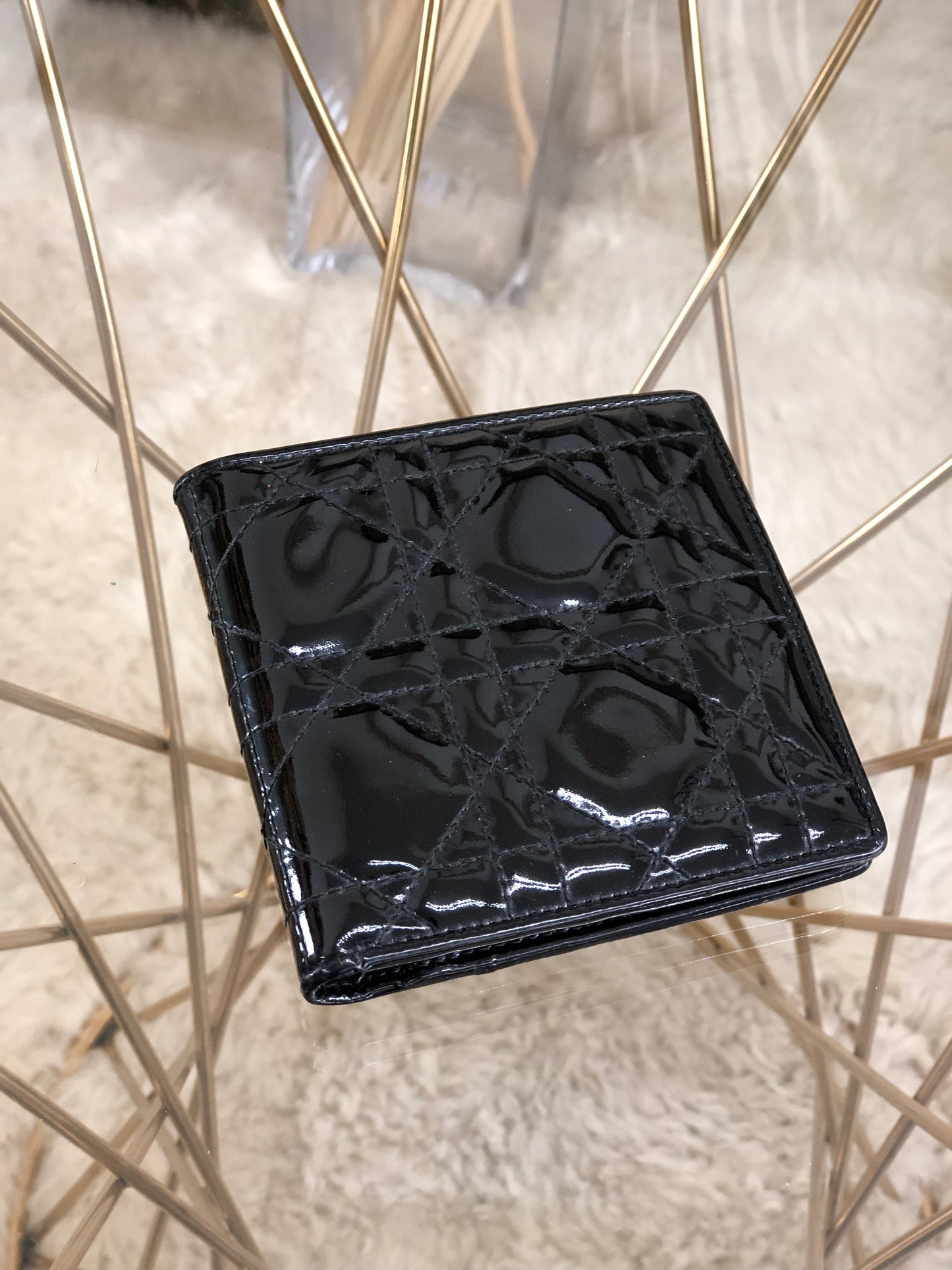Christian Dior Wallet Patent leather Cannage Black n8nbaj