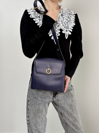 CELINE Gancini Shoulder bag Navy Vintage hf7v5f